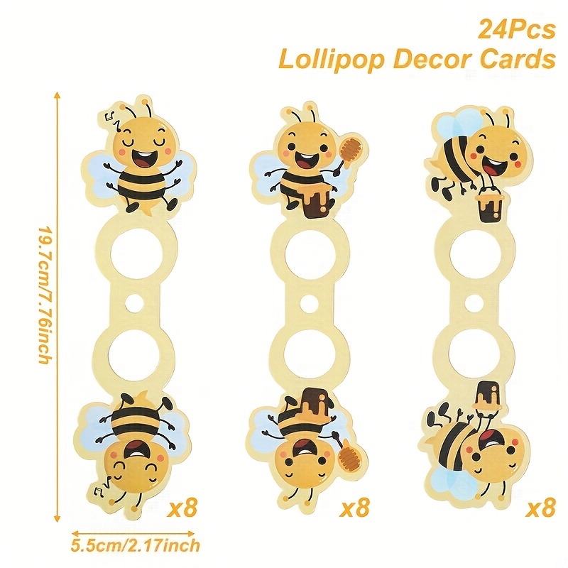 E-shop Geschenk für Sie/Ihn 24 Stück, Bienen-Themen-Lutscher-Dekokarten, gelbe Bienen-Design-Papier-Lutscher-Kartenhalter,