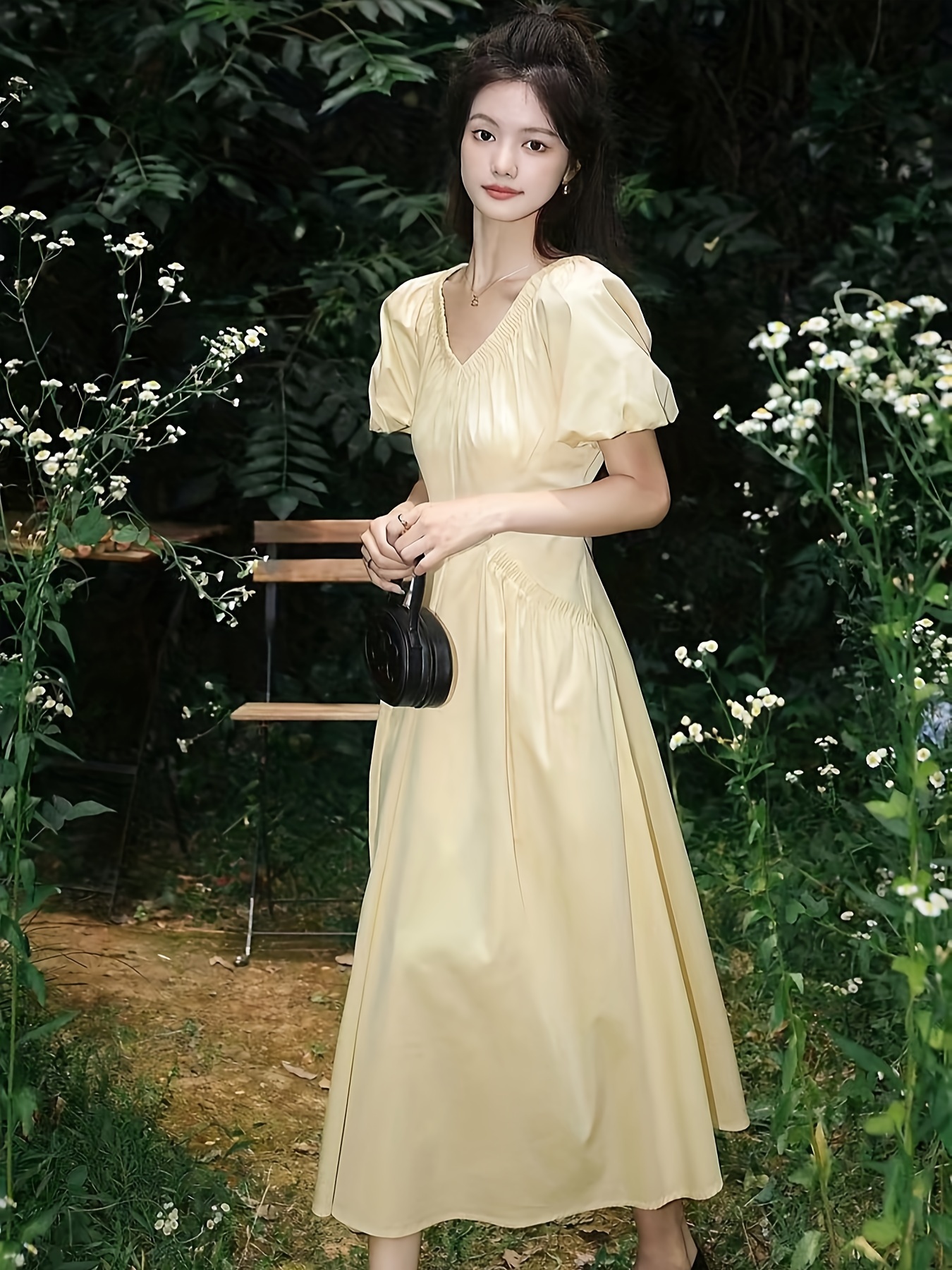 Women's Elegant Floral-* wedding guest dress Ivory long Formal event  gown, Machine Washable Non-Stretchy A-Line maxi dress for Bridal, be