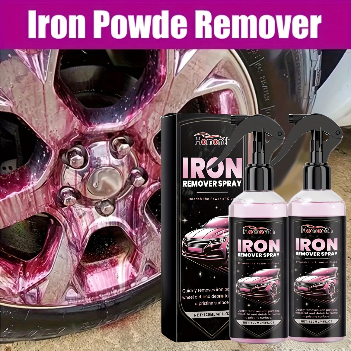 TEMU 2pcs 120ml/ 4oz Effective Iron Remover Car Detailing Spray- Rim And Brake Cleaner For Deep Cleaning