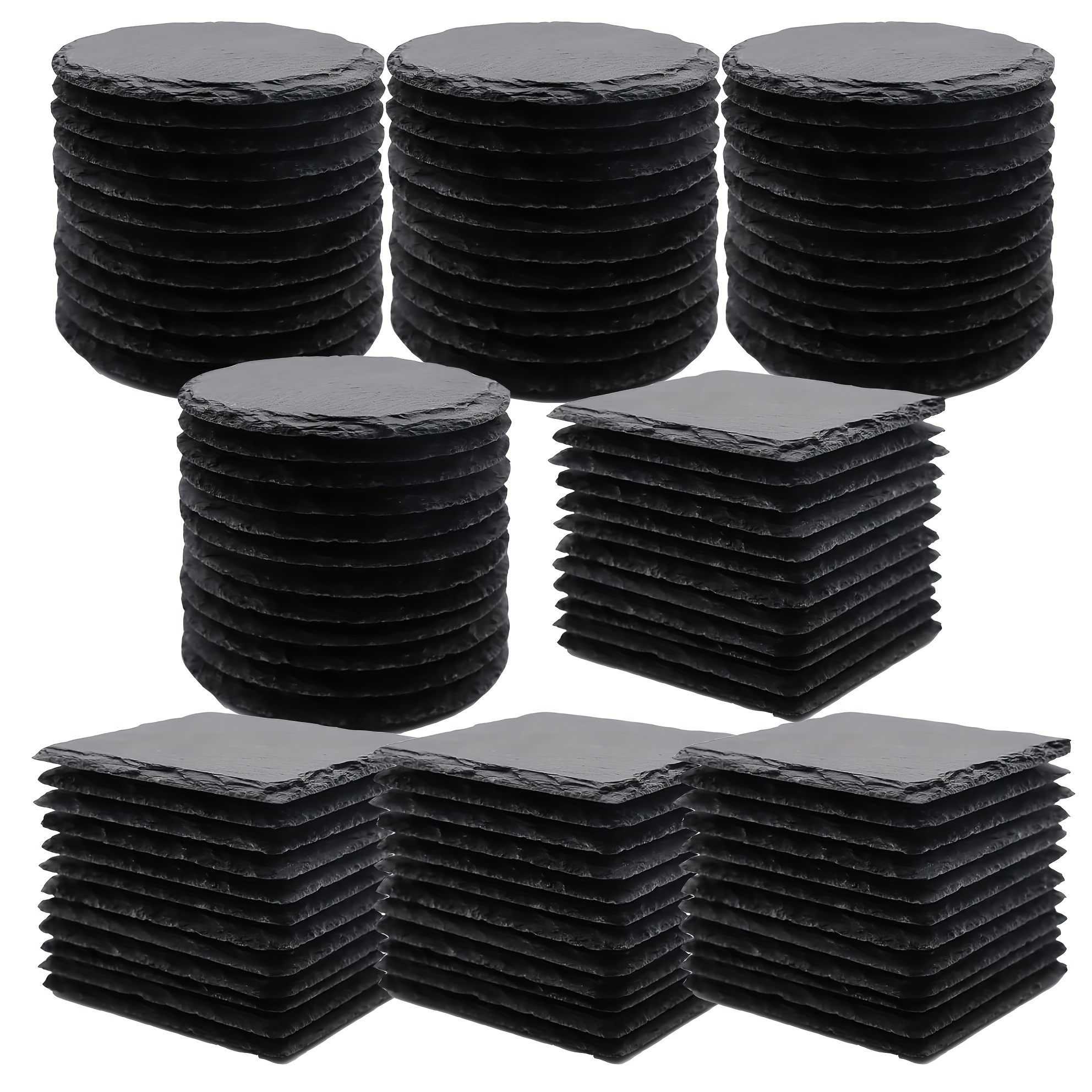 TEMU Dofiki 34/72/96pcs Dessous de Verre en Ardoise (Ensemble Combiné Rond et Carré) 4 Pouces ( 10Cm) Adaptés à la Laser, la Peinture, à Domicile, ,