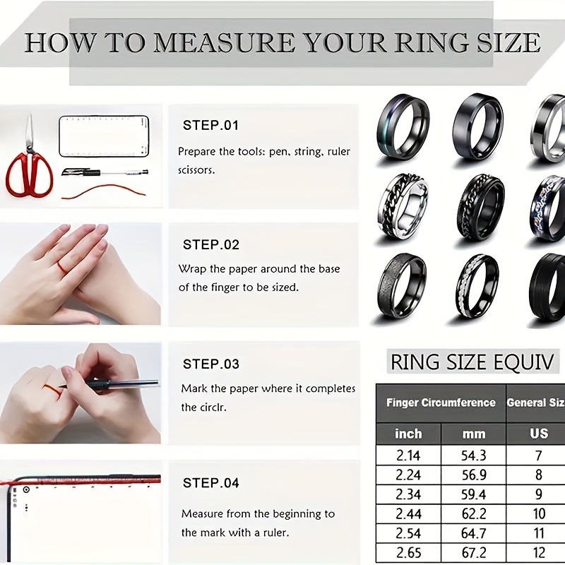 8pcs mens 201 stainless steel ring set retro style rotating decompression ring wedding and engagement ring Product details 4