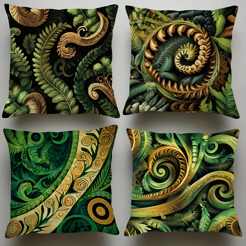 TEMU 4pcs, Vintage Maori Style Shawl Throw Pillow Cover Pattern Machine Washable Zipper Closure Fabric Decorative Pillow Cover , Living Room, Sofa,