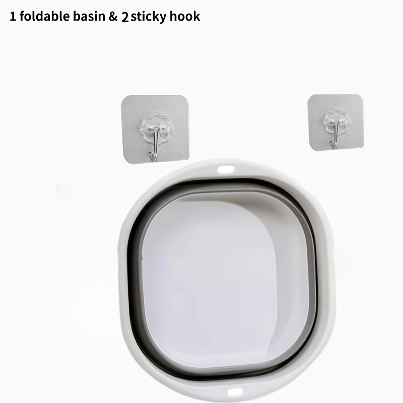 TEMU 3pcs Collapsible Wash Basin Set (1 Large Foldable Sink Tub And 2 Adhesive Hooks) - Space-saving, Durable Plastic, Portable For Home, Dorm,
