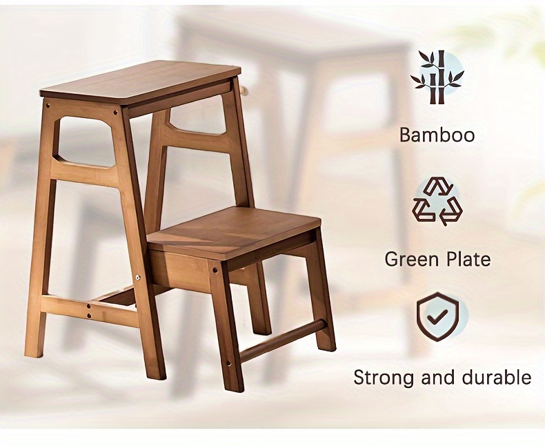 space saving foldable step stool bamboo multi functional ladder design for home use easy clean details 6