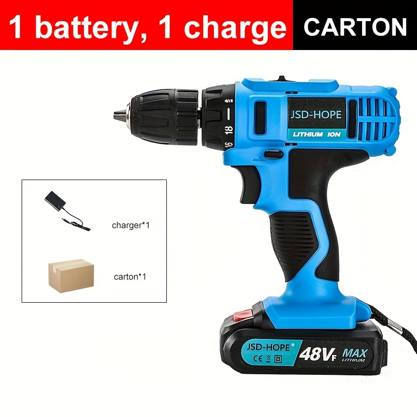 1 set brushless impact 48vf electric drill cordless high power lithium battery electric hand drill 2 speed 18 gear torsion rechargeable electric screwdriver