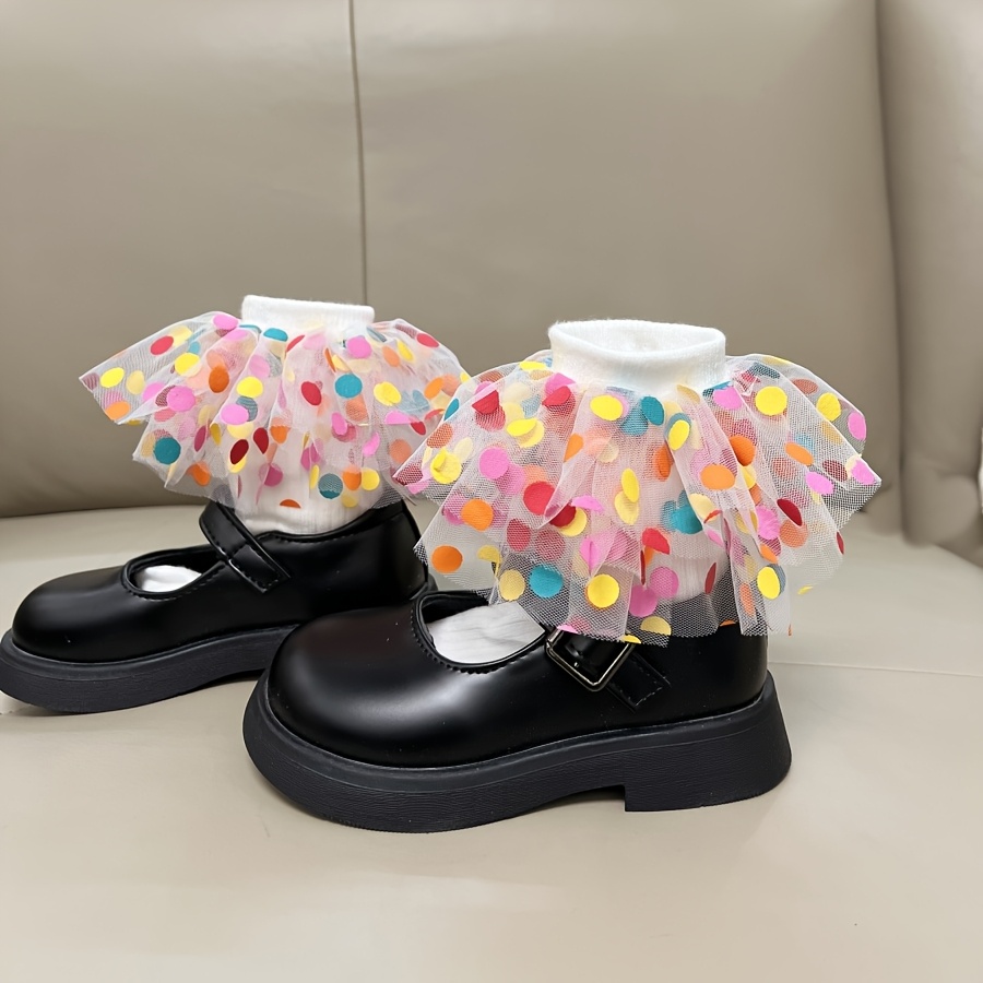 Image of Girls' Colorful Polka Dot Mid-calf Dance Socks - Soft Stretchy Polyester, For Dance Practice & Casual Wear, Dance Gifts For Girls,fall And Winter Clothes