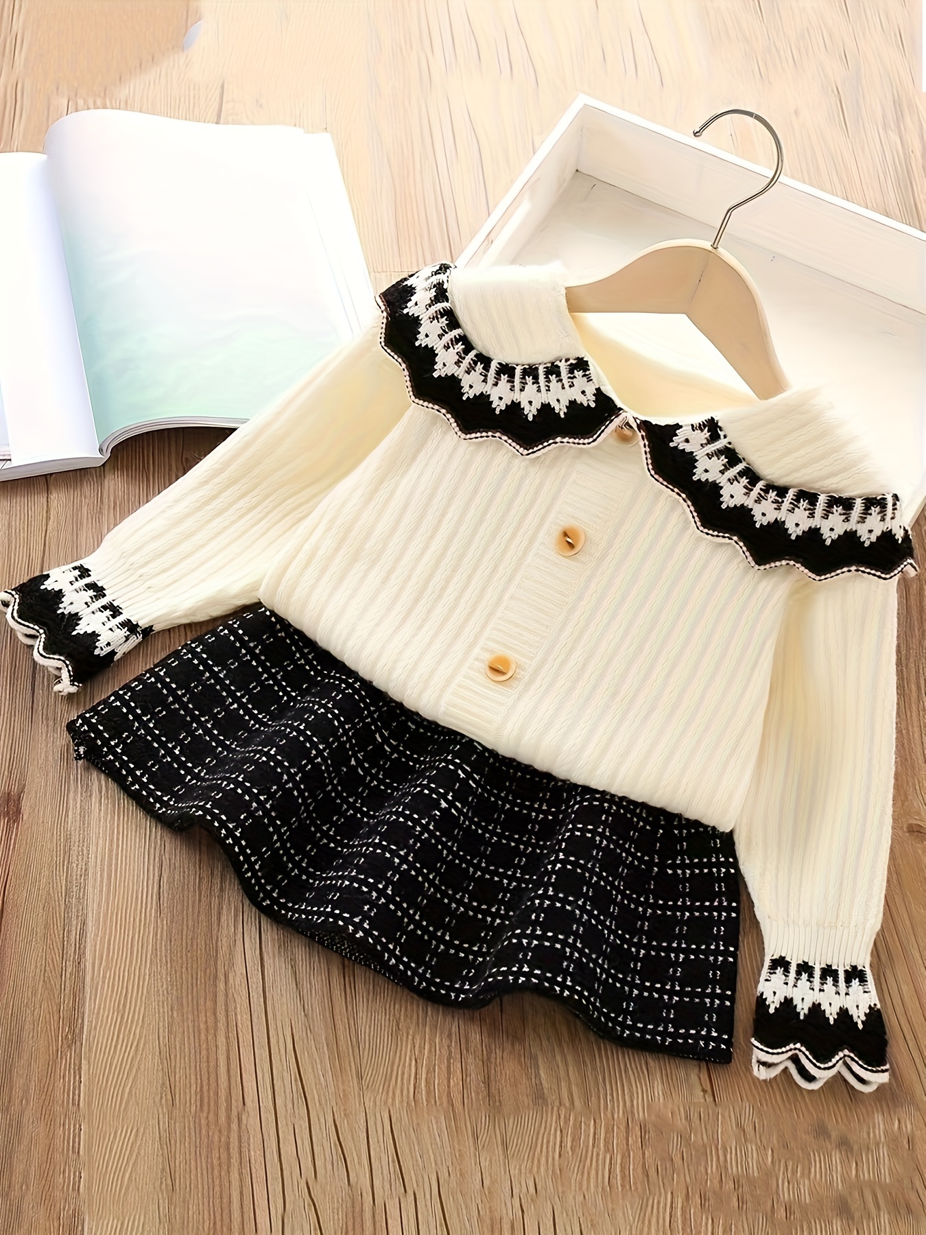 korean style knit set dress academy style cardigan - Temu Germany