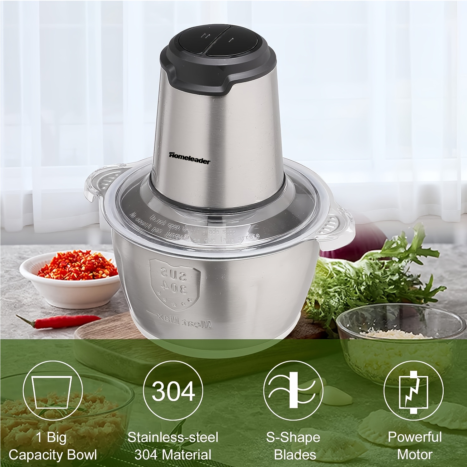   electric food processor chopper 4 stainless steel blades single bowl multifunctional for meat vegetables fruits nuts   easy clean effortless meal   gadget Product details 4