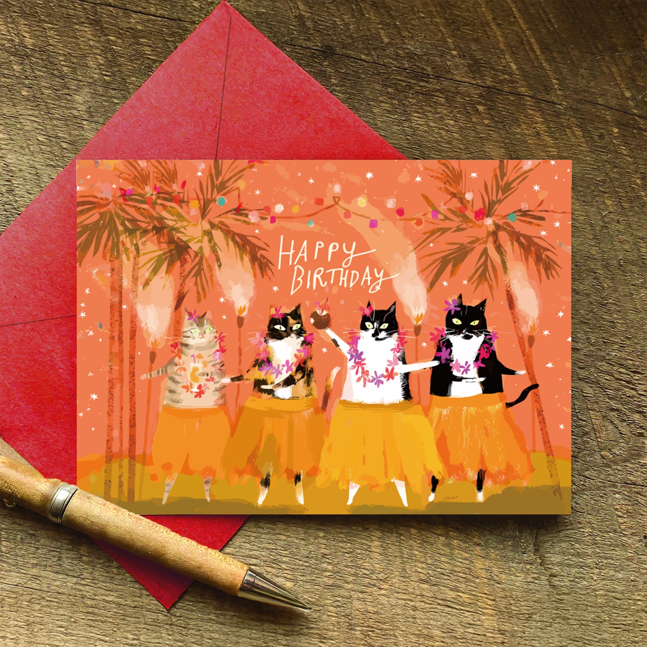 

Cat Luau Birthday Card With Envelope - Anyone, Includes Stationery & Gift Packaging Supplies, Birthday