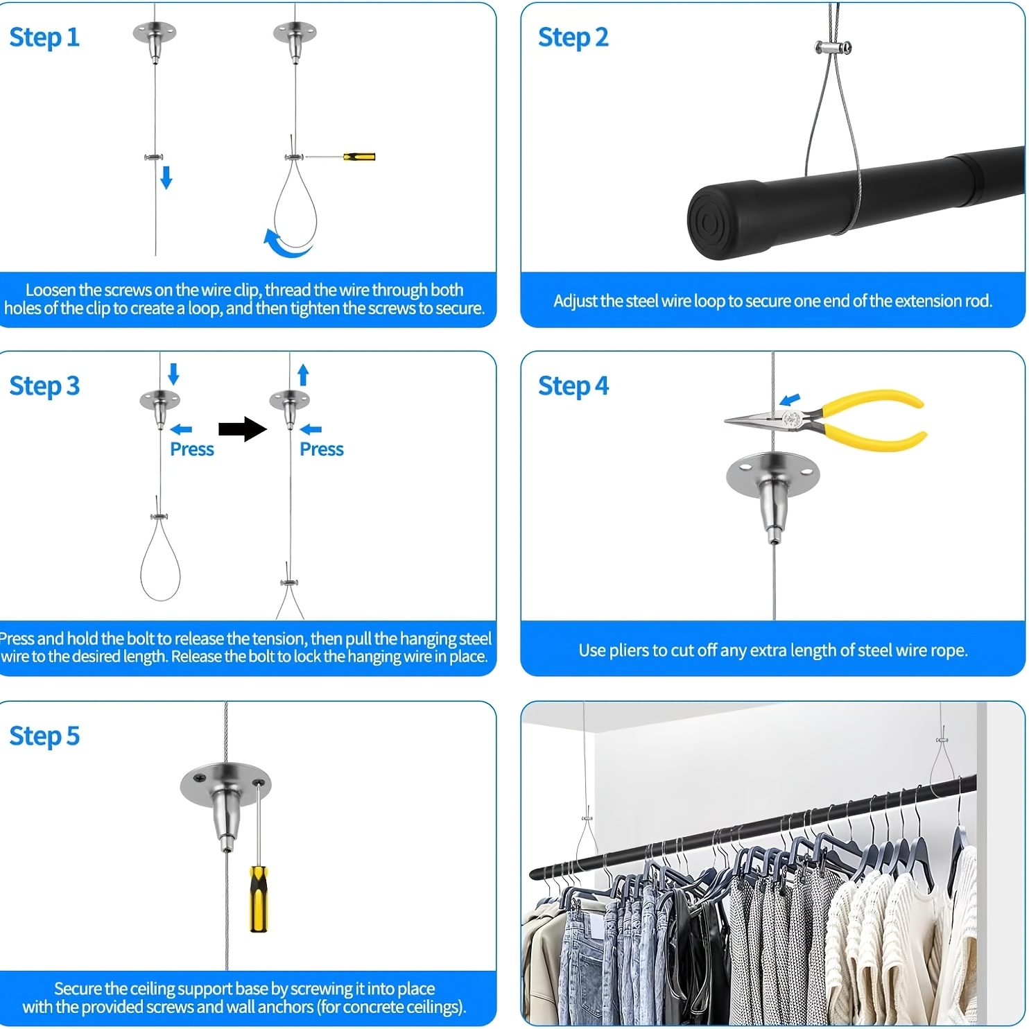 Cable tensioning system from wall to wall