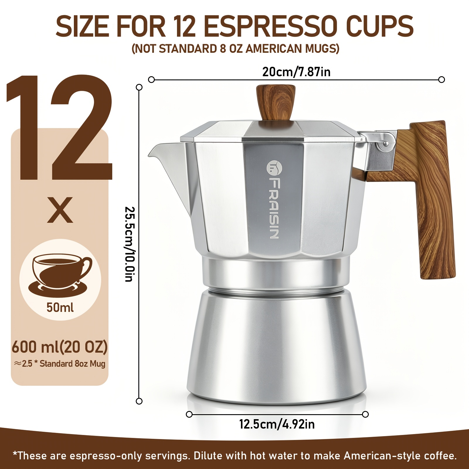 Image of Stovetop Espresso Pot Coffee Maker, Non-slip Wood Grain Handle, Cast Aluminum, Compatible With Gas & Electric Stoves, Ideal For Camping