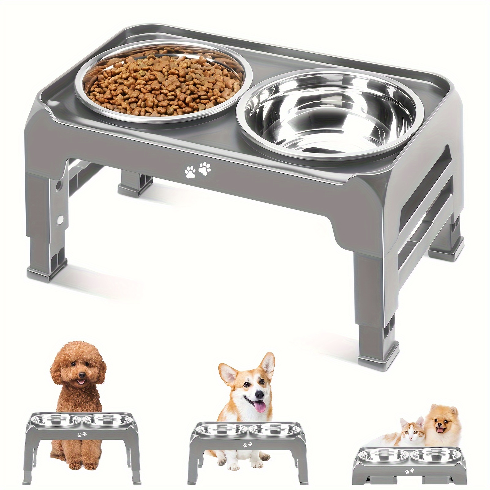 

Elevated Dog Bowls With 3 Adjustable Height, Raised Dog Bowl Stand With 2 Thick Stainless Steel Dog Food Bowls, Non-slip Dog Feeder For Small Medium Dogs