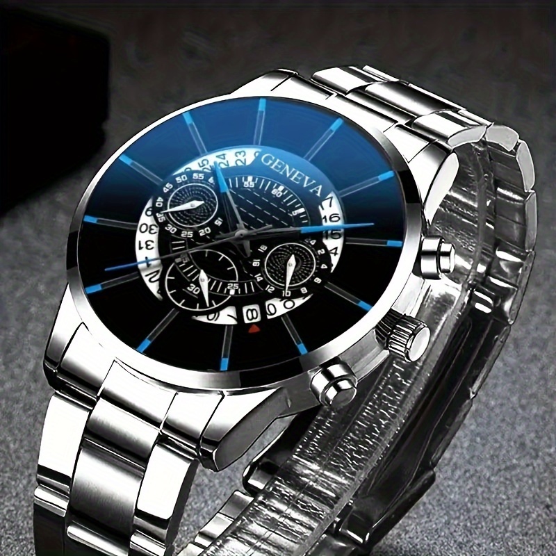 2 pcs exquisite mens quartz watches stylish stainless steel watch chains fashionable durable perfect gift for valentines day fathers day or any special occasion details 2