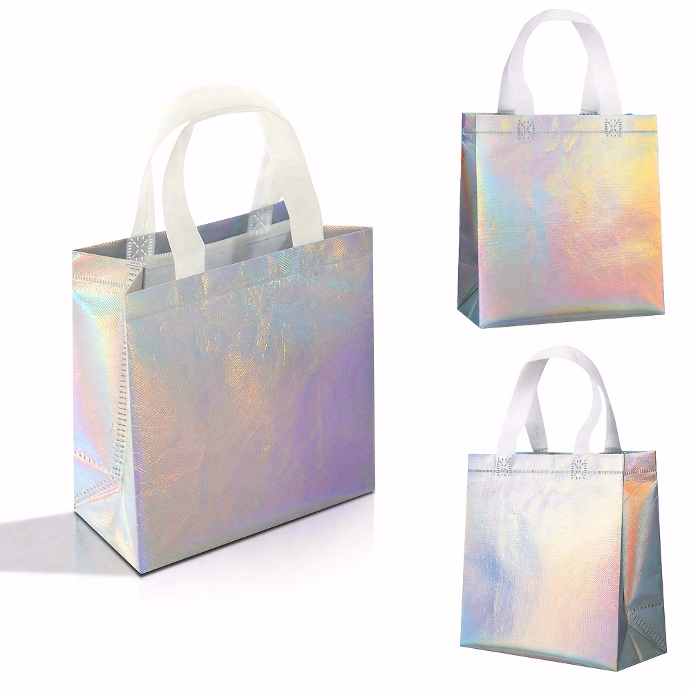 9 Pcs Glossy Small Iridescent Gift Bags In Bulk, 8x3.9x9.8 In Non-woven