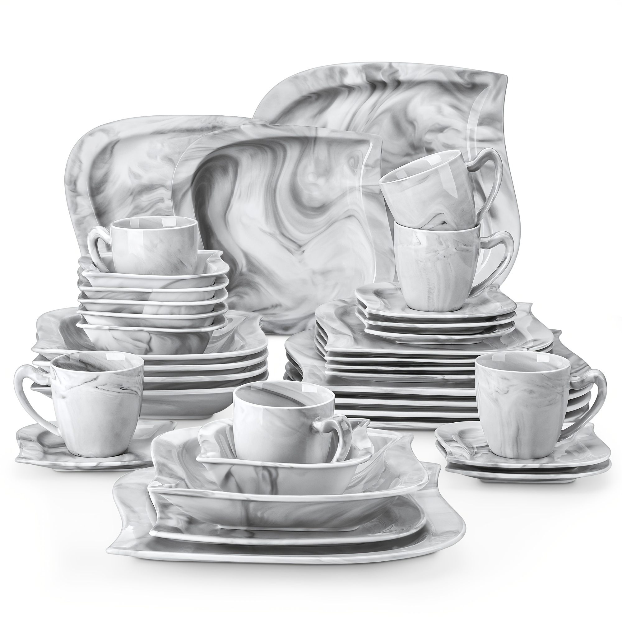Image of 30pcs/36pcs Dinnerware Set Porcelain Marble Grey Or Tableware For 6 People Crockery Set Plate Set Dinner Plate Dessert Plate Cereal Bowl Cup And Caucer Soup Plate Microwave And Dishwasher Safe