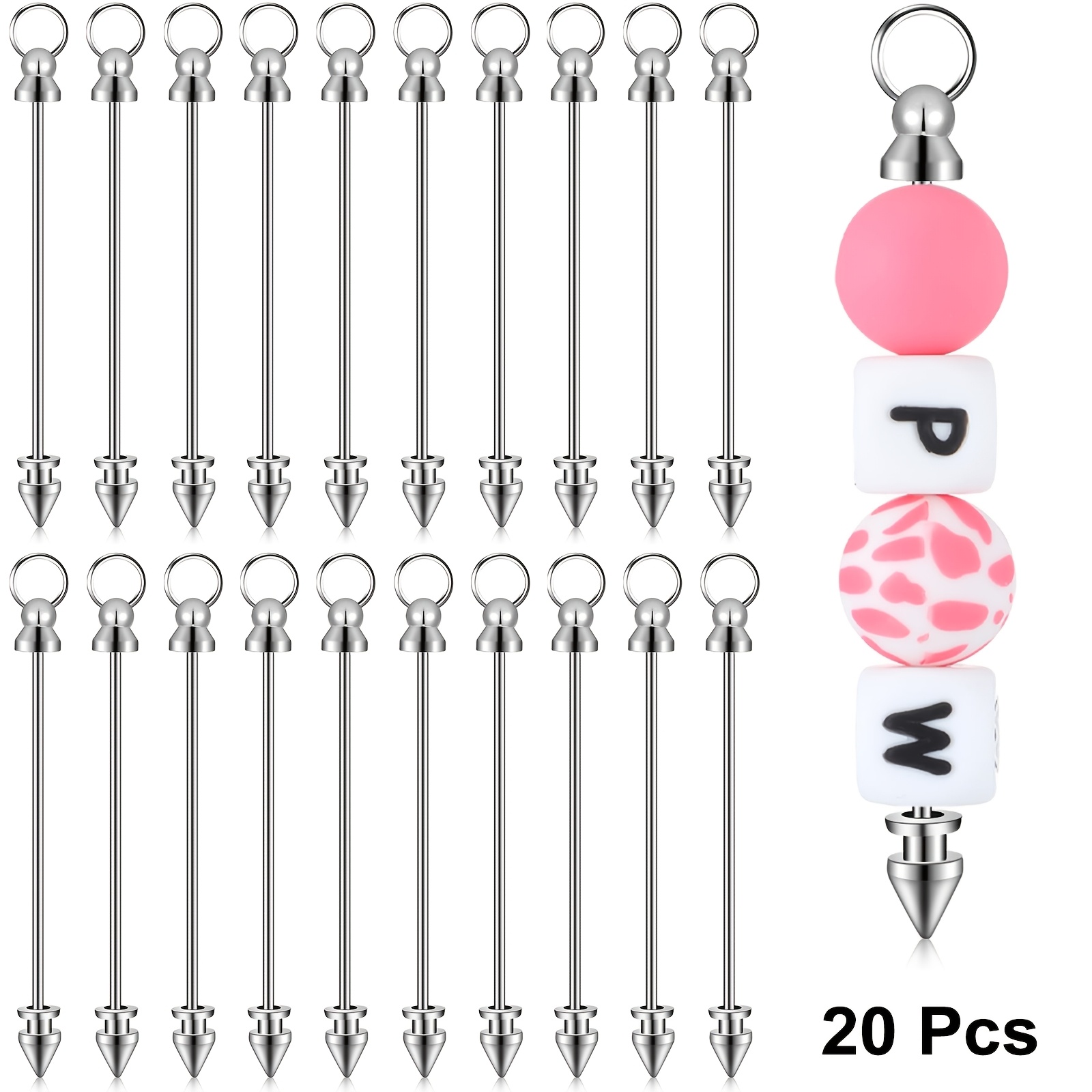 E-shop 5/10/20 Stück Glänzende Silberne Perlen-Schlüsselanhänger-Stäbe - Zubehör für Perlenanhänger, Vielseitiges Design für Handgemachte Geschenke in