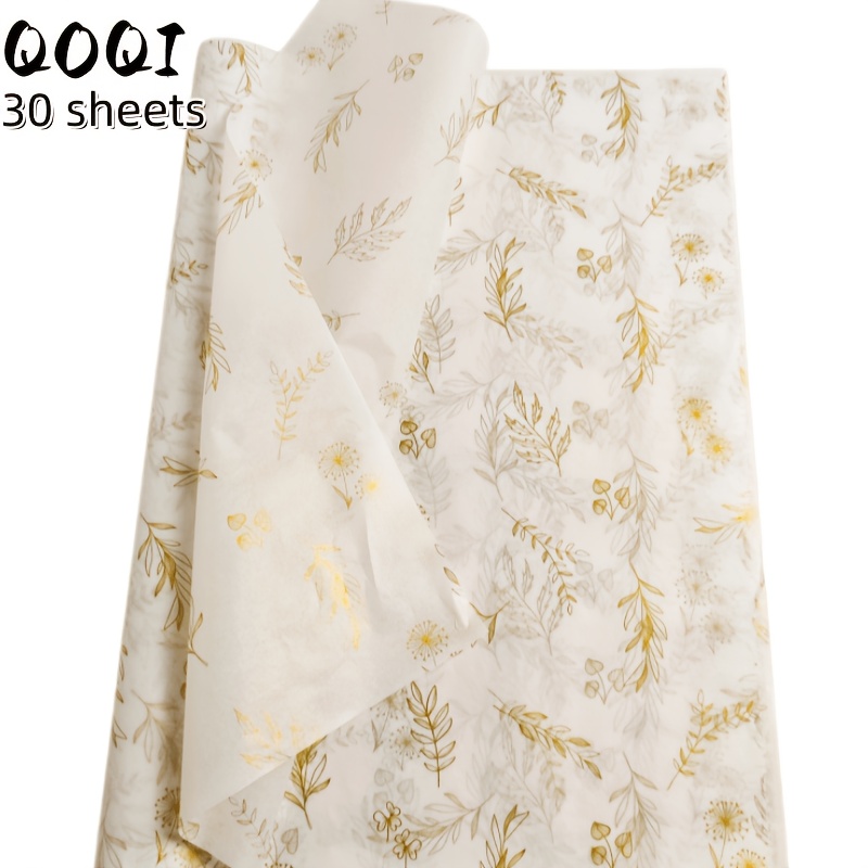 TEMU Thin Paper With Golden Plant Patterns, 20 X 14 Inches Gift Wrapping Paper, Suitable For Weddings, Valentine's Day, Birthday Gift Packaging,