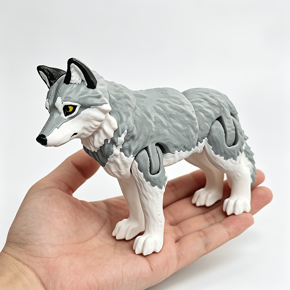 TEMU 1pc 3d Printed Poseable Wolf Toy, Full-joint Movable Animal Model, Collectible Decorative Gift