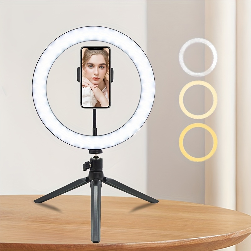 TEMU 10-inch Professional Photography Fill Light, Adjustable Ring Light With 3 Color Temperatures, Soft Light For Desktop Beauty Live Streaming