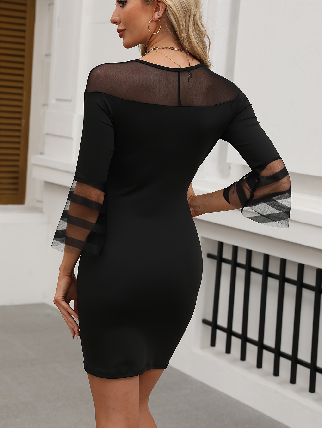 99050918 directional wrap dress mesh panel hips women's - Temu