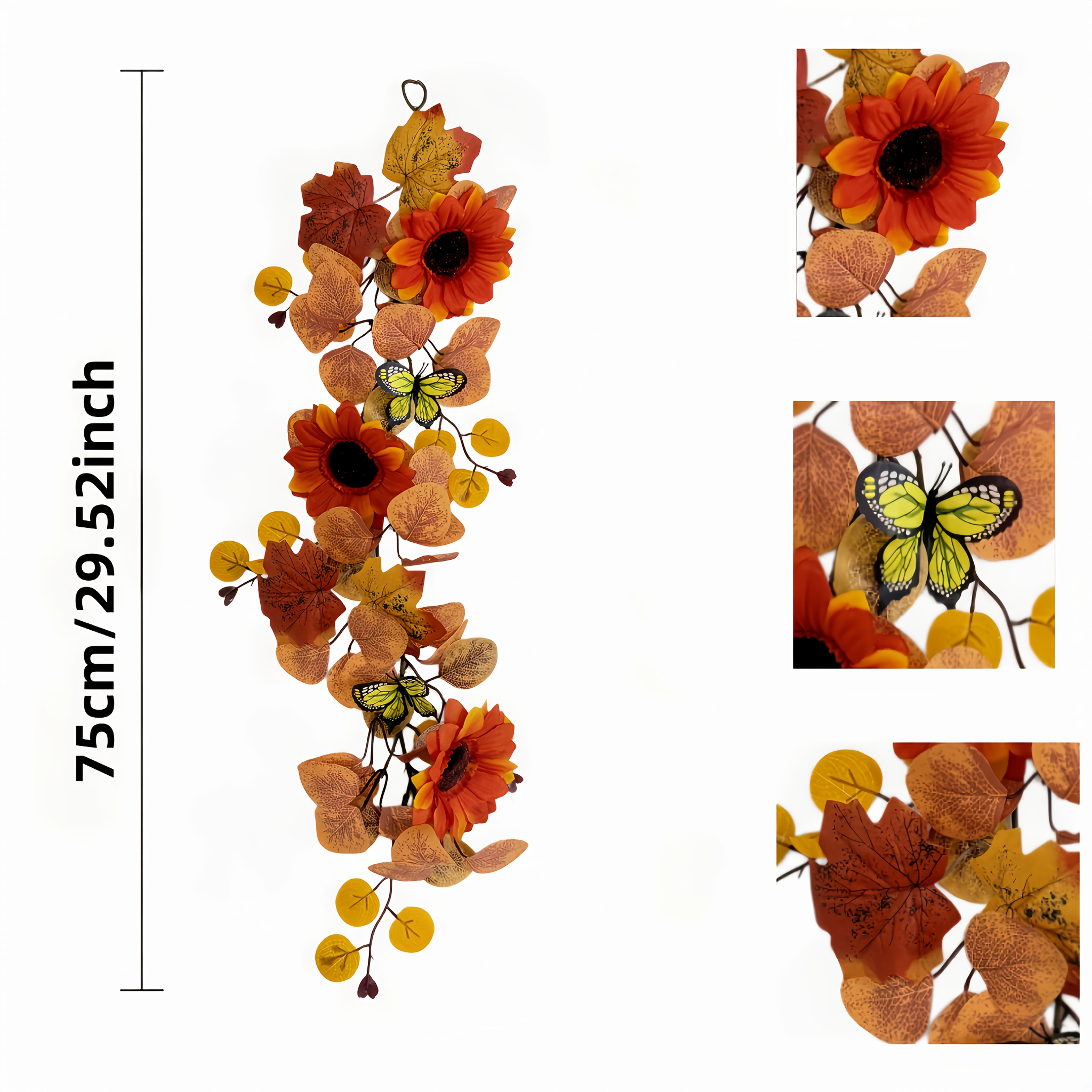 TEMU 1pc Guirlande de d'automne/Guirlande décorative de d'automne, principaux comprennent des tournesols orange, des feuilles d'érable, des rondes,