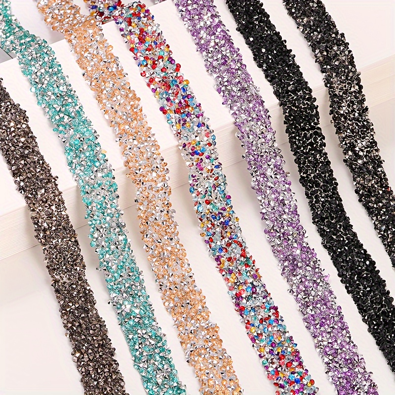 

Rhinestone Crystal Trim Ribbon, 1 Meter Multi-color Diamond Strass Chain For Diy Crafts, Jewelry Making, Car & Party Decoration Supplies