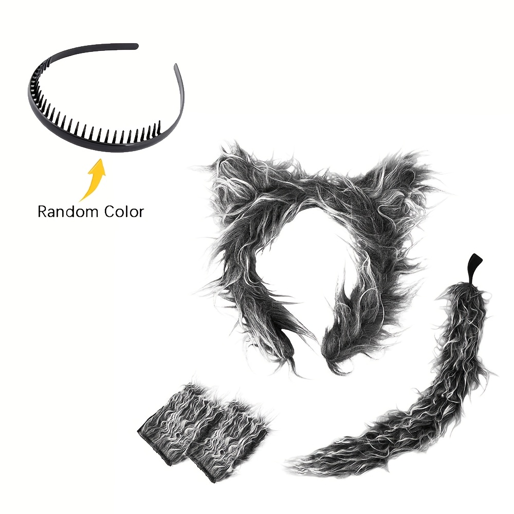 TEMU Headband Wolf Costume Accessory Set, Werewolf Cosplay Kit With Ears Headband, Tail, Gloves, -one Animal Dress-up Accessories For Men And Women,