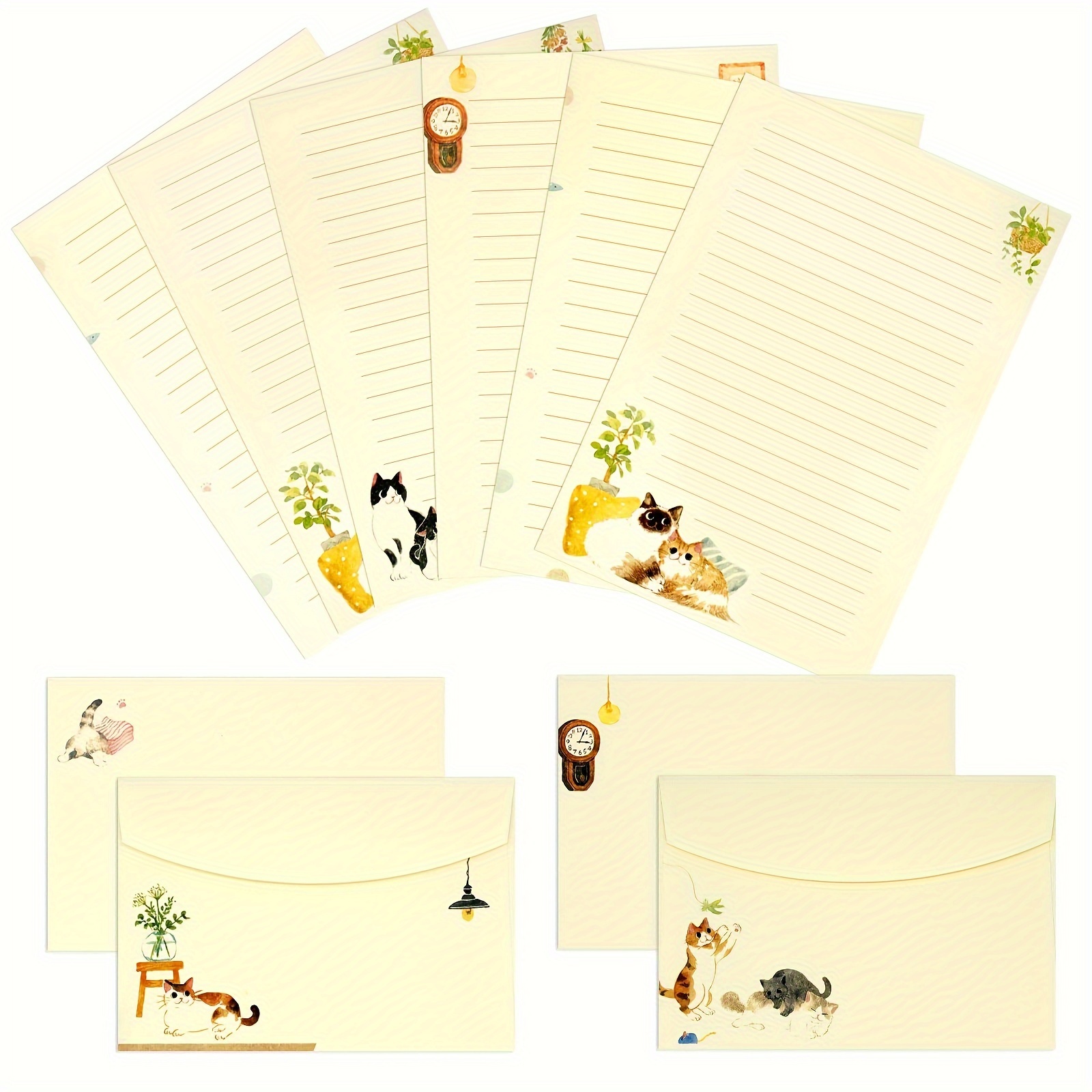 

36pcs Set Of Paper And Envelopes, Warm And Cute Cat Theme Stationery Set Design, Suitable For Invitations, Gift Decoration, Holiday Parties, 24 Sheets Of Lined Stationery Paper And 12 Envelopes