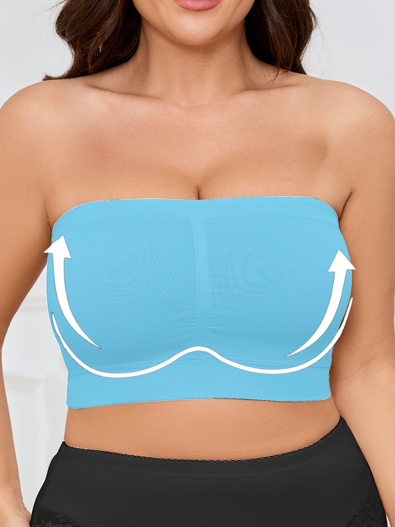 Women'S Seamless Wireless Sports Bra - Breathable, Comfortable, No-Pad Shoulderless Bandeau with Crinkled Chest Plateau, Solid Color, Medium Stretch Fabric for Casual and Everyday Wear, Everyday Wear Bra|Wirefree Bandeau|Breathable Fabric, Seamless Bralette
