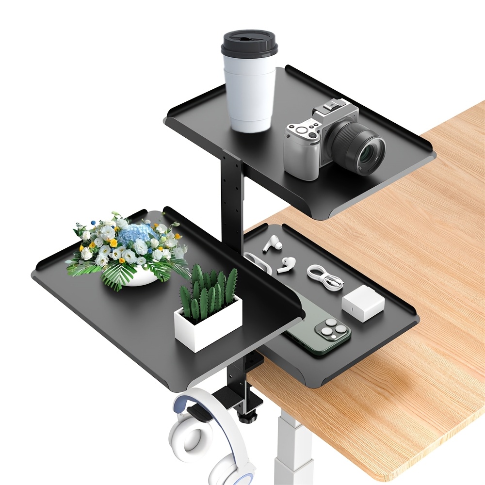 TEMU Organisateur de bureau à 3 niveaux, plateau de rangement en métal pour perçage, hauteur réglable, organisateur à pince, de charge de 6 kg,