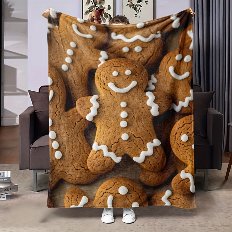 

Cozy Gingerbread For Man Flannel Throw Blanket - Soft, Warm & For Napping, Sofa, Office Bed, Camping - Holiday Design