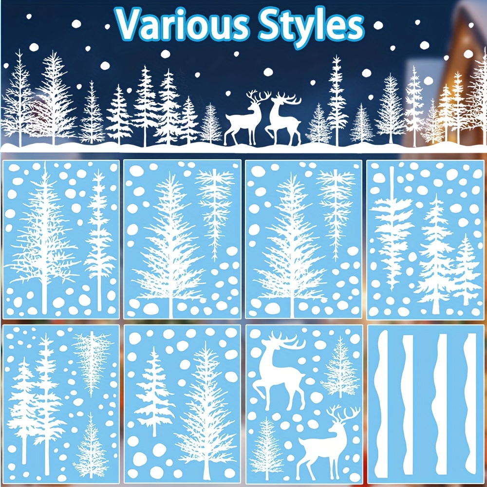 TEMU 8 Sheets Of Christmas Window Clings, Forest Deer Snowy Scene Double-sided, Reusable Winter Window Decals For Holiday Parties And Home Window