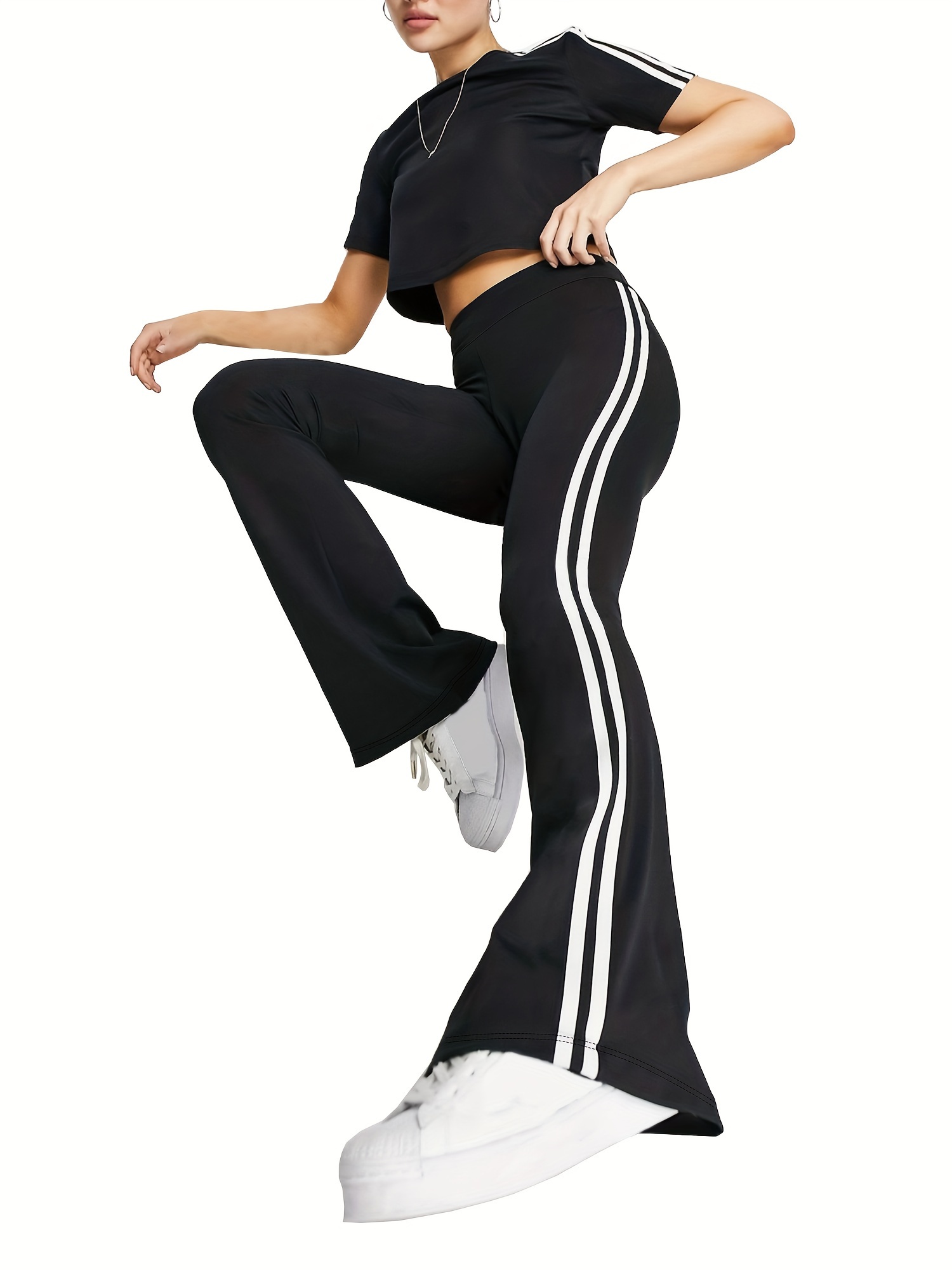 Cross Waist Yoga Flare Pants Solid Color Wide Leg Bell - Temu Canada