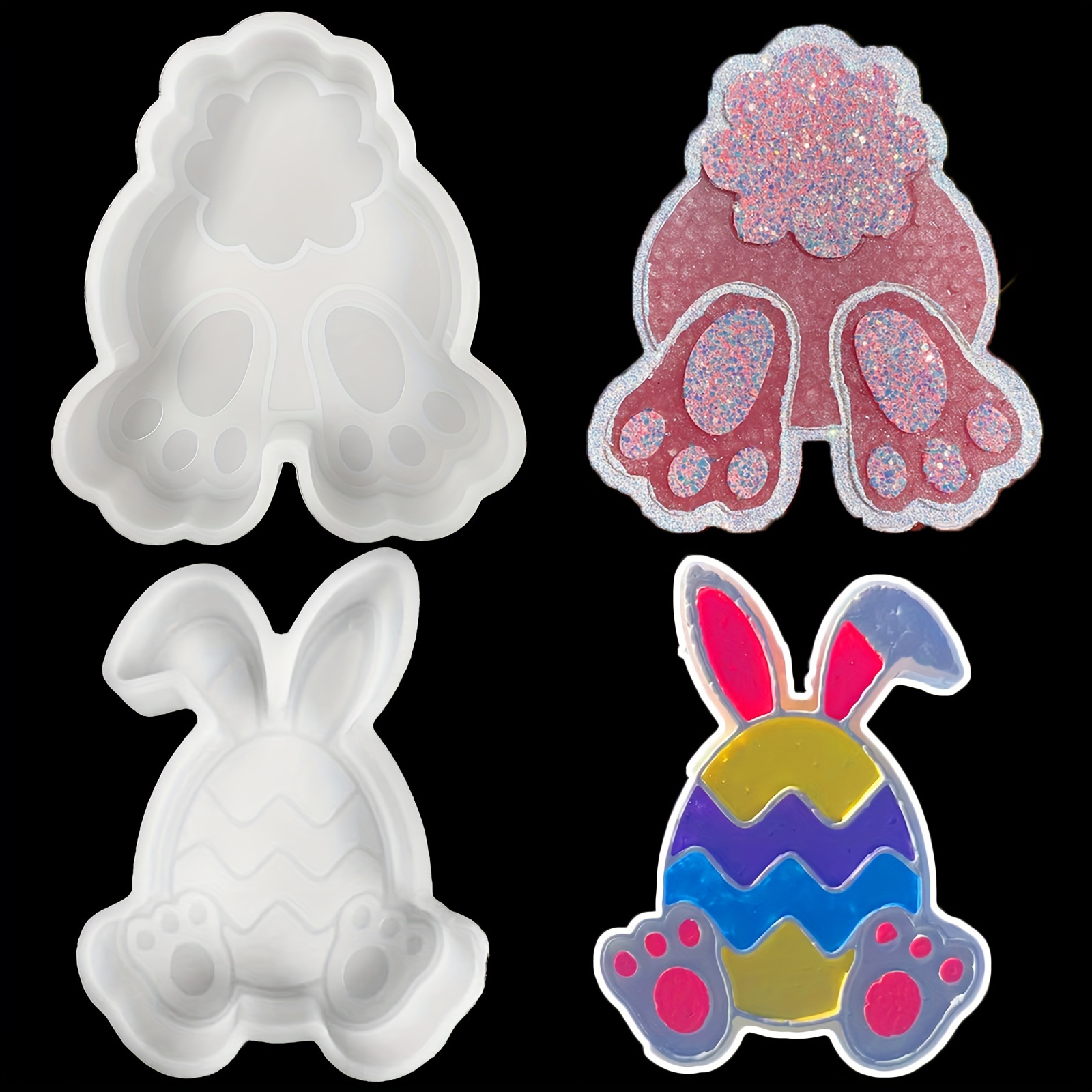 

Easter Bunny Silicone Resin Molds Set Of 2, Rabbit Paw & Egg Design Casting Molds For Diy Aroma Beads, Soap, Keychain, Pendant, Home Decoration Crafts