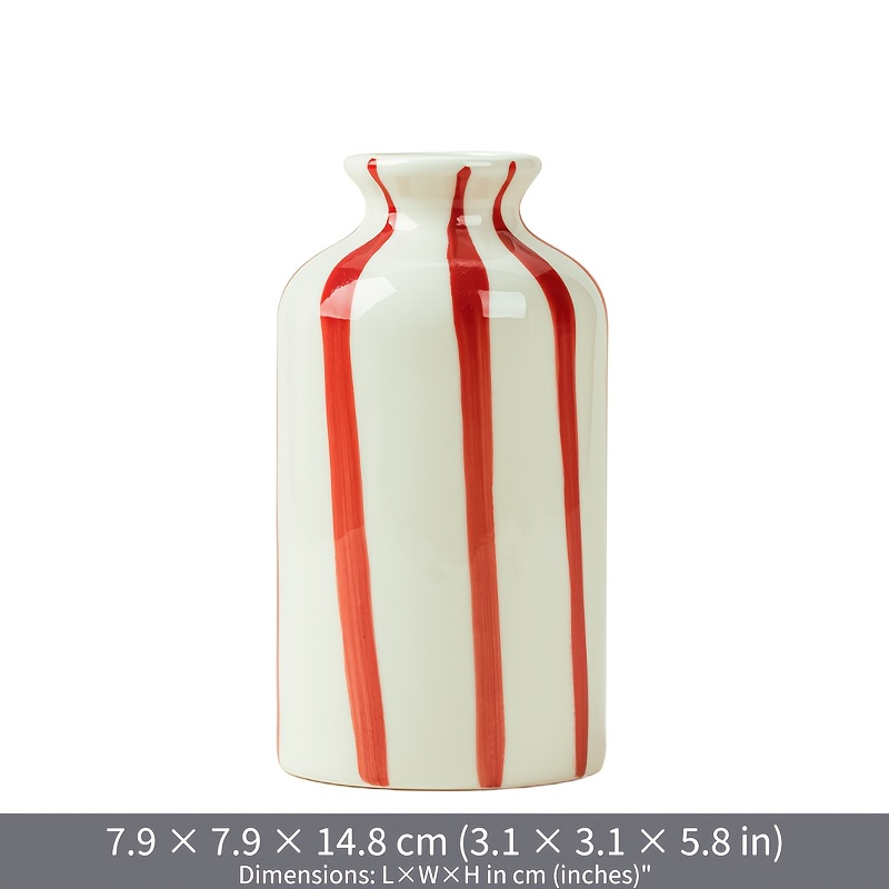 TEMU Country Style Ceramic Striped Floor Vase - Black And White , Ideal For Farmhouse, Living Room Shelf Decor, Valentine's Day Mother's Day Gift