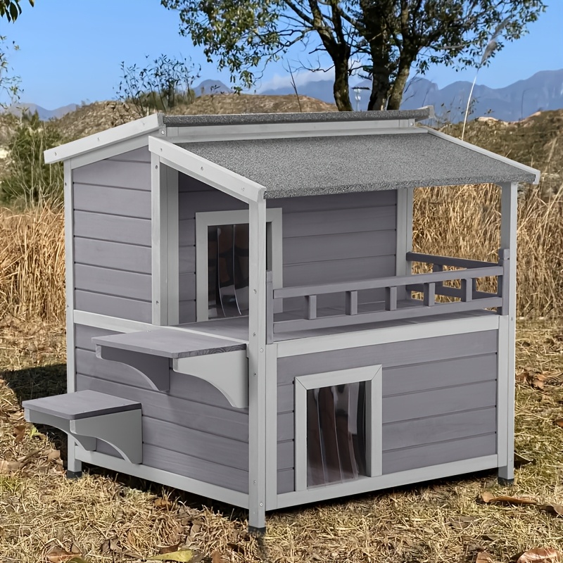 

Aivituvin Cat House, Indoor Wooden Cat House With Openable Roof, Outdoor Kitty Room With 2 Ramps