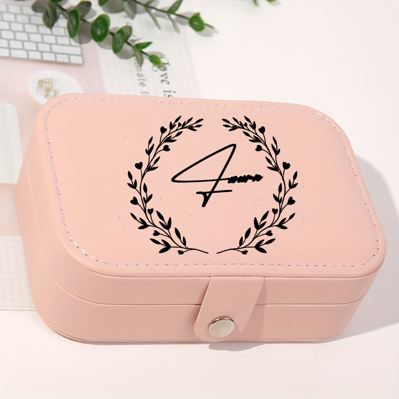 TEMU Personalized Floral Jewelry Box - Custom Name Travel Organizer, Zipper Closure And Fabric Lining, Perfect Bridesmaid Proposal Gift Or Couple