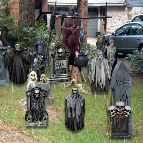 3 6 halloween yard signs 2d effect realistic scary skull rip gravestone outdoor decorative lawn markers for spooky garden display halloween gravestones halloween outdoor decorations for yard witch halloween decorations