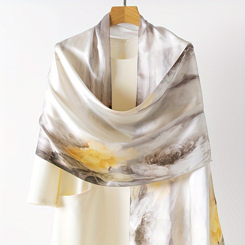 Elegant 171.96cm x 53.01cm Chinese Vintage Ink Painting Mulberry Silk Shawl Scarf - Soft, Breathable, Warm Neck Accessory for Women, Perfect for Parties, Gatherings & Gift-Giving, Lightweight