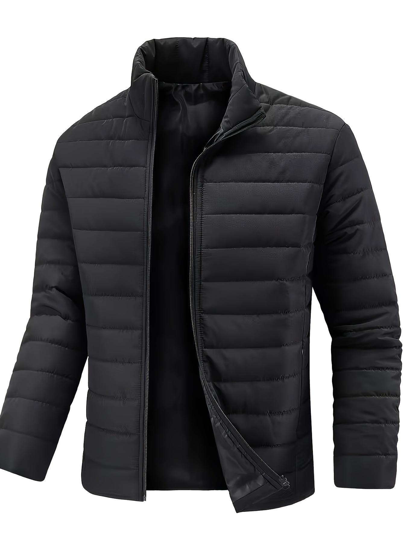 mens stand collar padded jacket warm quilted coat black navy