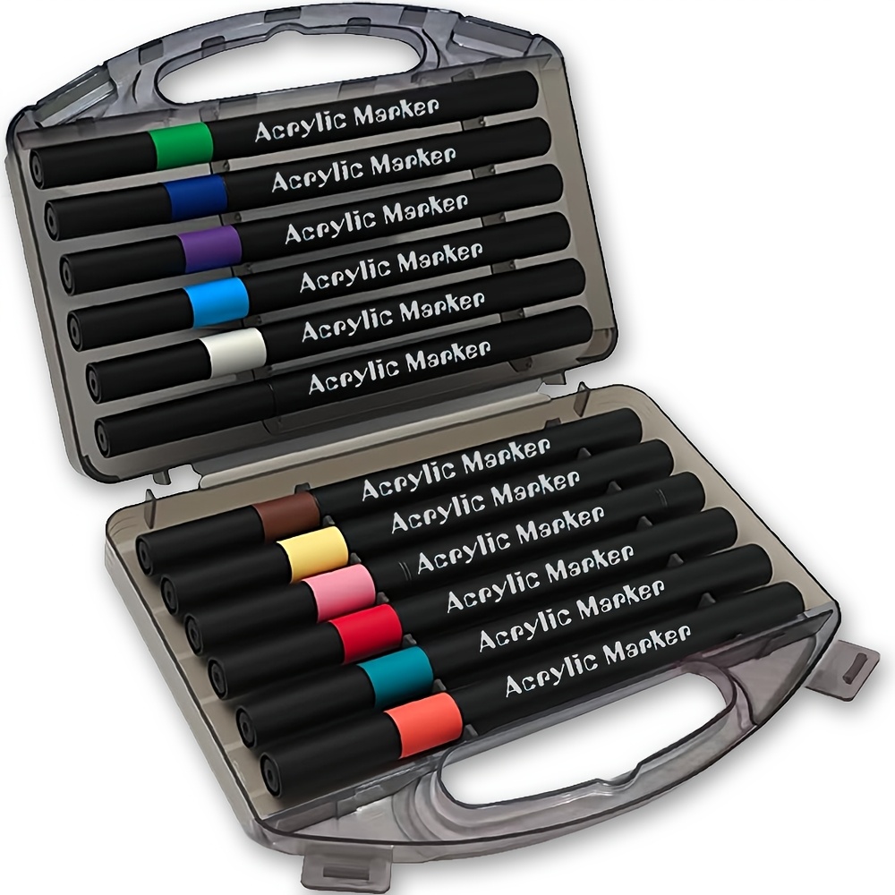 12 Head Acrylic Marker Pen, Suitable For Scrapbooks, Black Paper, Stones, Ceramics, Glass, Wood, Fabrics, Canvas Cups And Handicrafts, Professional Watercolor Graffiti Pen