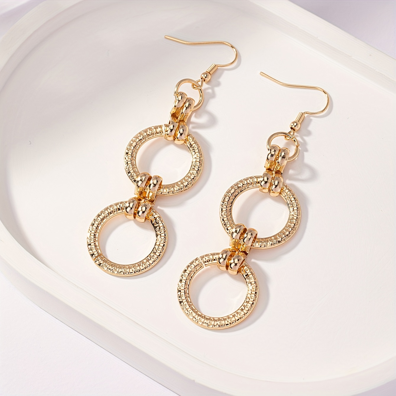 Hollow Circle Dangle Earrings & Bracelet & Necklace Punk Style Set
