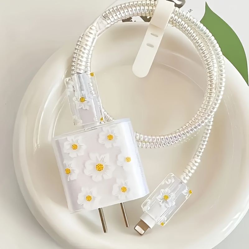 E-shop 5 Stk. kreative minimalistische Handyhülle mit Blumen-Cartoon-Motiv, passend für iPhone 14 Pro Max Ladegerät-Schutzhülle,