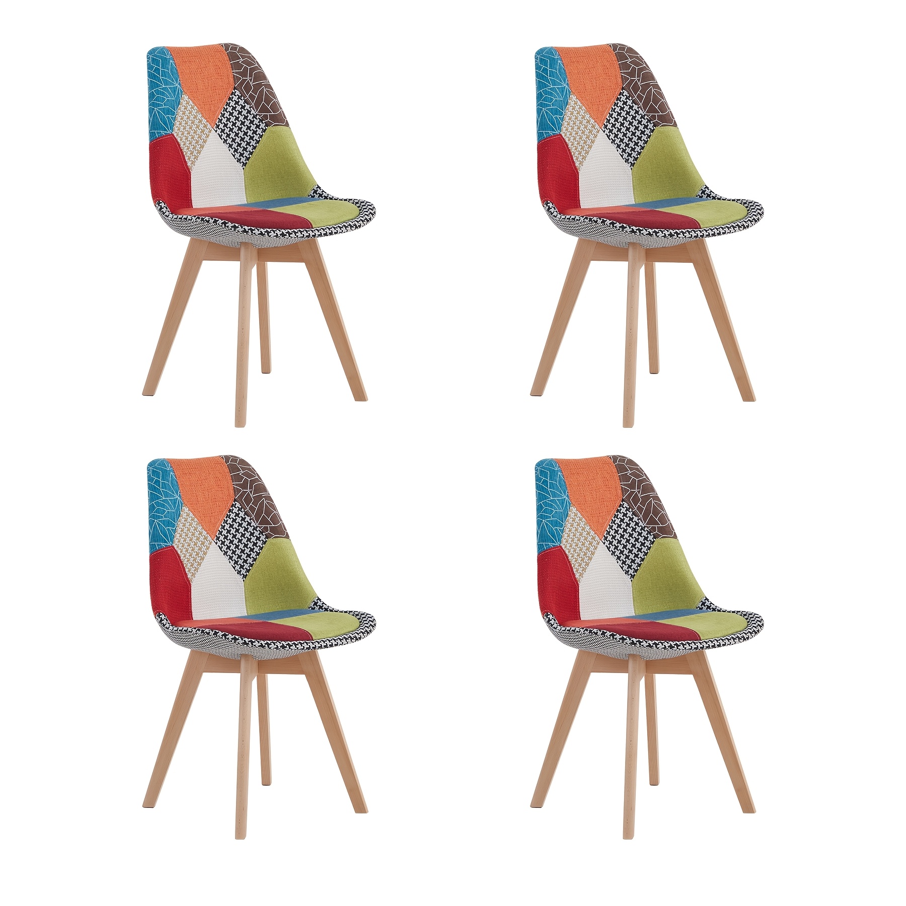 Image of Egoonm Set Of 2/4 Dining Chairs, Upholstered Kitchen Chairs With Wood Feet And Linen Fabric Seat, Tulip Design Chairs For Dining Room, Living Room, Bedroom, Cafe (red)