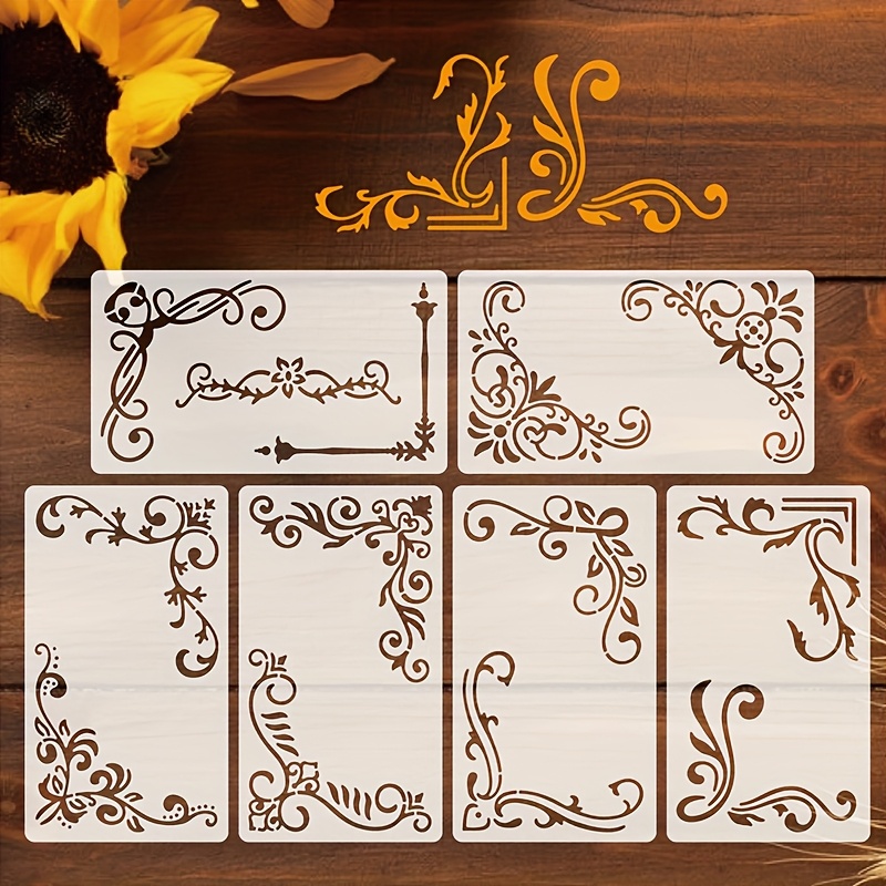 E-shop Set mit 6 Vintage-Design-Schablonen, geeignet für Handzeichnen, Ausfüllen, Malen, Graffiti und künstlerisches Ausmalen. Jede Schablone misst 4 x
