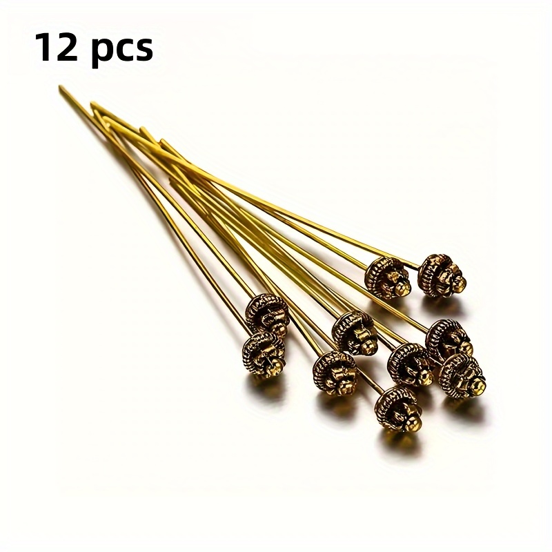 TEMU 12pcs Retro Golden Silvery Bronze 5.45cm/2.14inch Pin Classic Long Pin Wire Needle For Craft Additions For Women Jewelry Making