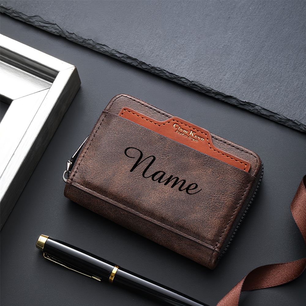 TEMU Custom Portable Vintage Wallet, Card Holder Large Capacity Zip Coin Purse, Leather Wallet, Personalized Name/text, Custom Gift