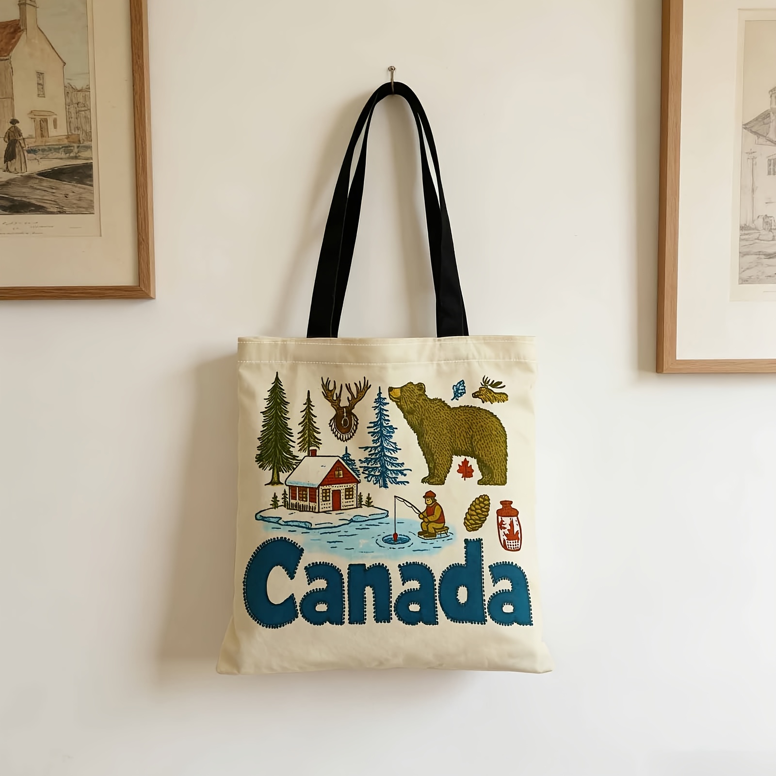 TEMU Fashion Handbag 1pc, Printed Style, Large Capacity Tote Bag, Suitable For Travel And Shopping, Canadian Wilderness Landscape Print Handbag, With