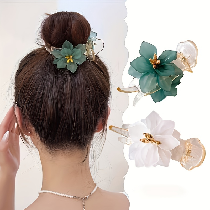 TEMU Elegant Plastic Flower Hair Clips - 3d Floral Design Hair Accessories For Buns And Ponytails, Suitable For Women And Teens, Multi-functional Hair Clips For Daily Wear And Casual Gatherings