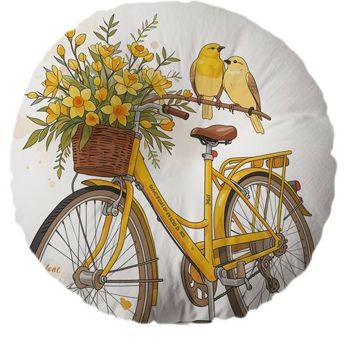 item picture bird round throw pillow decorative cushion with bicycle and floral basket artwork 2d flat printing design including pillow core hidden zipper living room bedroom home decor l0605cmbzy2022 2d flat